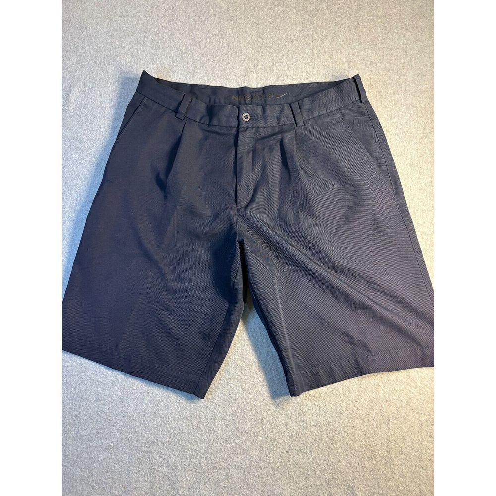 Nike Bermuda Shorts Men 34 Navy Pleated Golf Performance Pockets Flat Front Logo